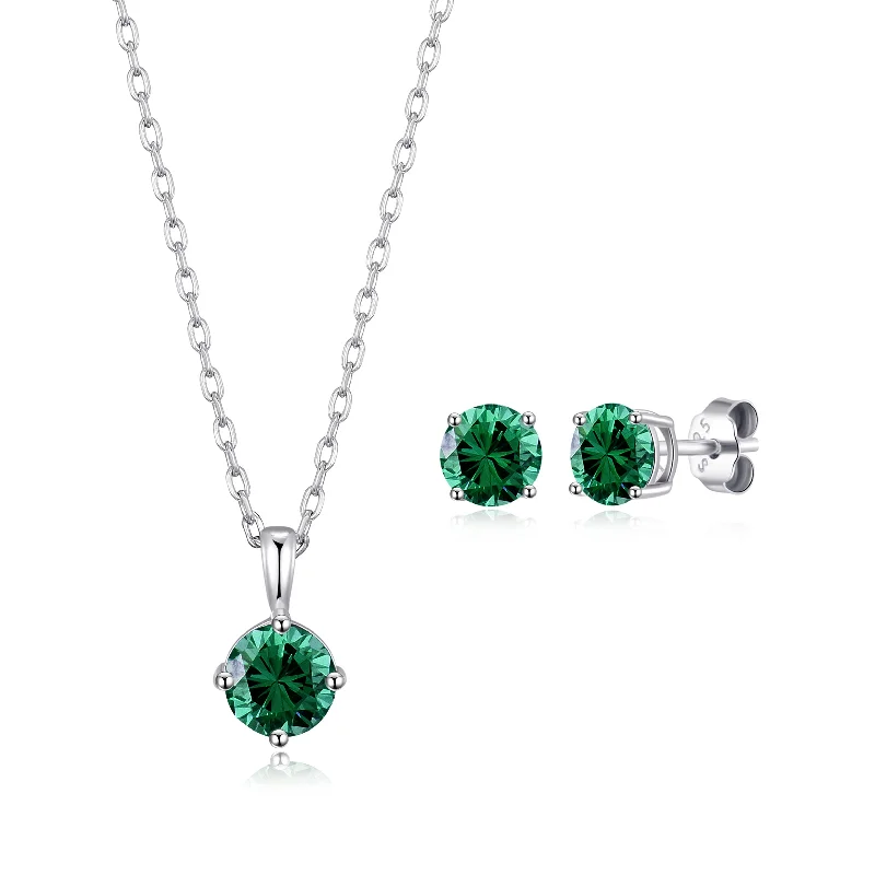 chic drop earrings for women -Sterling Silver May (Emerald) Birthstone Necklace & Earrings Set Created with Zircondia® Crystals