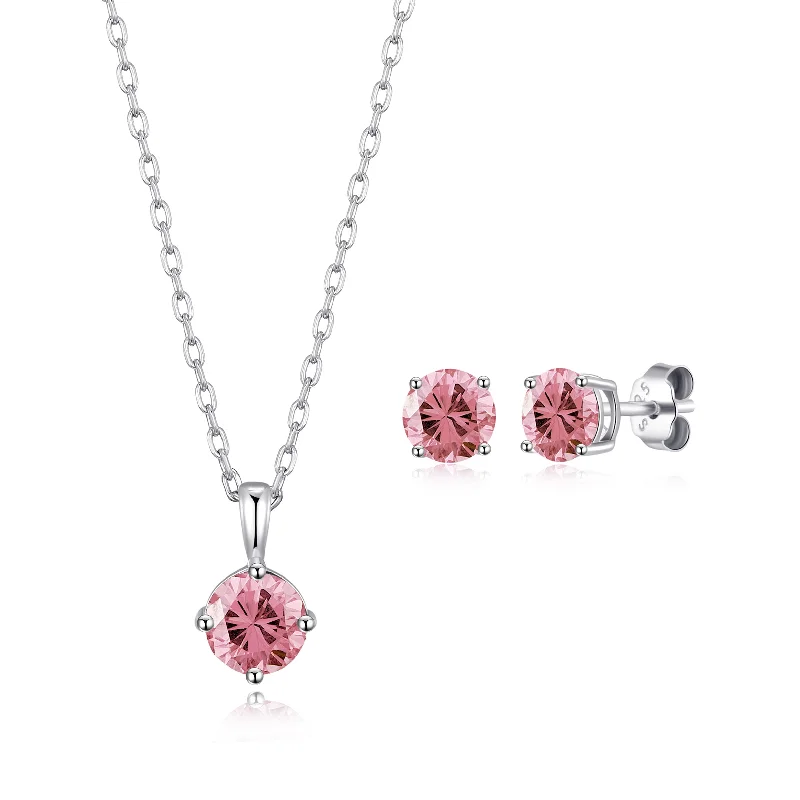 diamond stud earrings for women -Sterling Silver October (Tourmaline) Birthstone Necklace & Earrings Set Created with Zircondia® Crystals