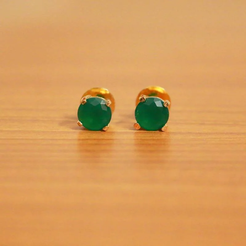 statement earrings for women -Emerald Green Round Shaped Studs