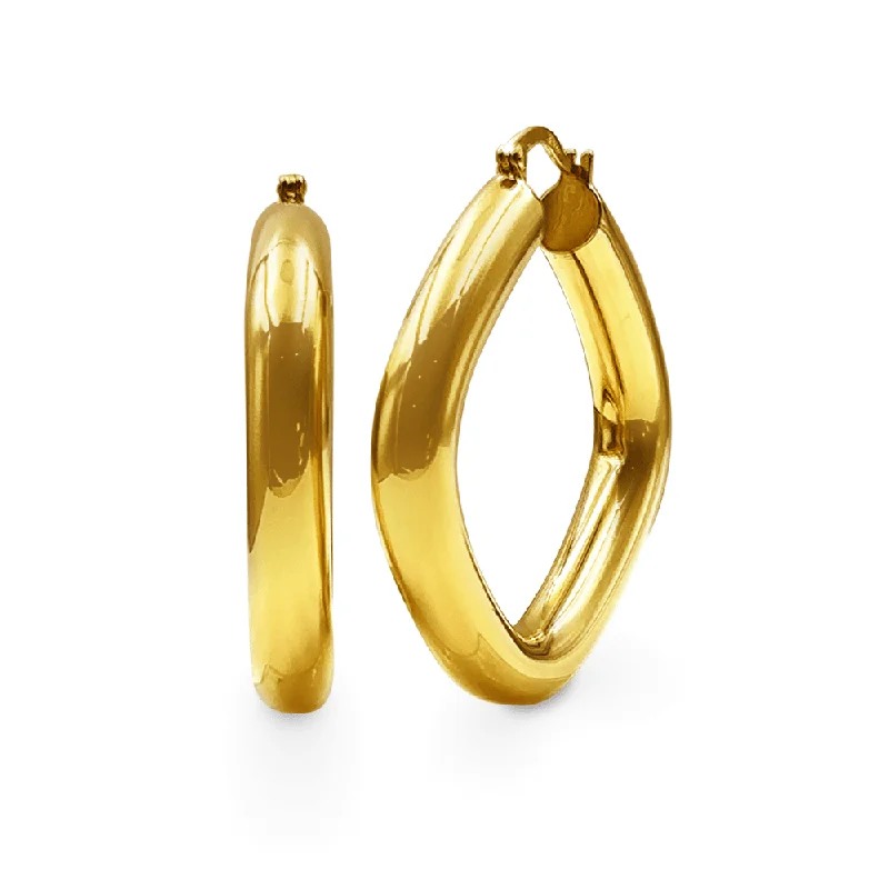 gold earrings for women -9ct  Yellow Gold Silver Infused Large Square Tube Hoop Earrings