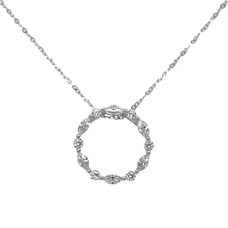 sparkling diamond necklaces for women -9ct White Gold Round And Marquise Cz Circle Necklace