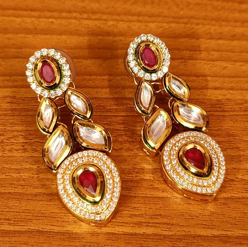 clip-on earrings for women -RUBY CZ STUDDED KUNDAN MEENAKARI EARRINGS