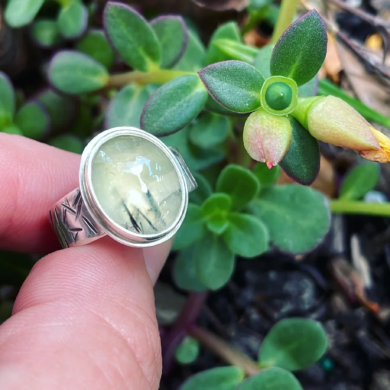 birthstone rings for brides -Prehnite and Sterling Silver Ring