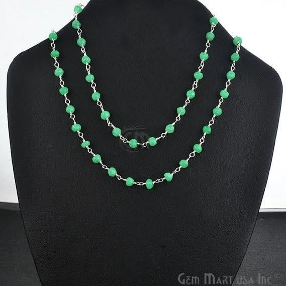 minimalist necklaces for women -Natural Green Chalcedony Necklace chain, 18 Inch Silver Plated Beaded Finished Necklace