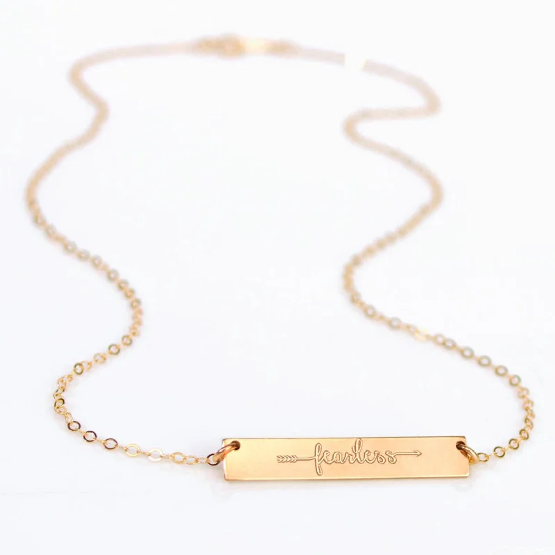 stylish pendant necklaces for women -Fearless Necklace - Silver, Gold or Rose Gold Bar Necklace