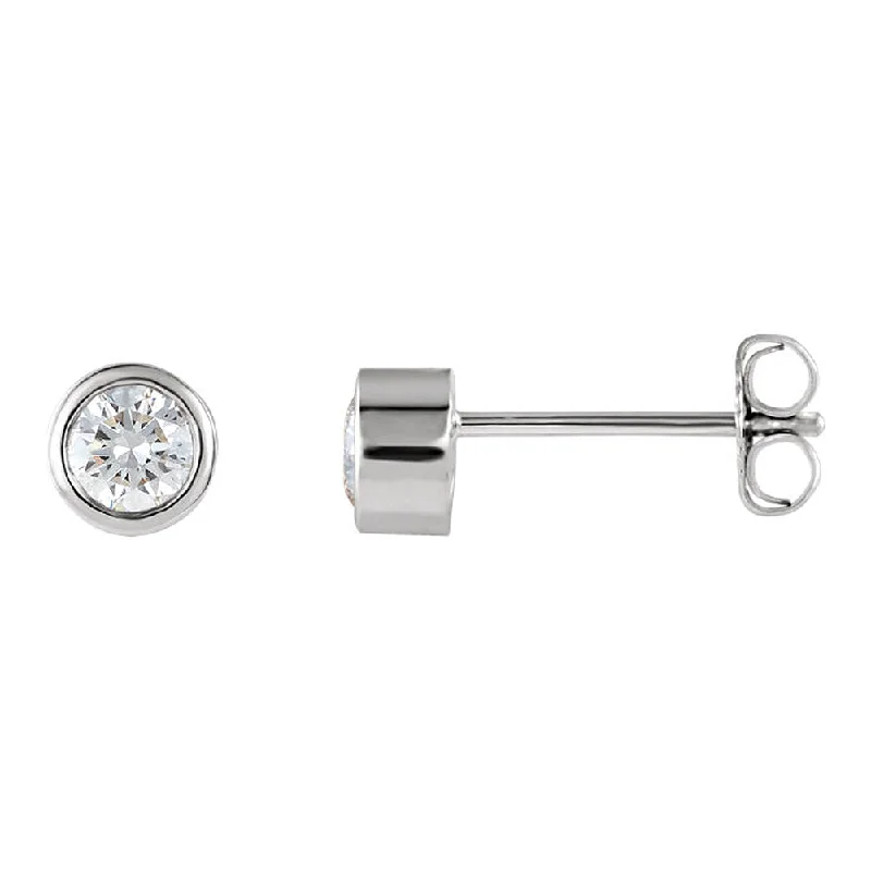 pearl stud earrings for women -4.1mm Platinum 1/2 CTW (G-H, I1) Bezel Set Diamond Stud Earrings