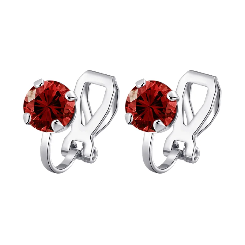 chic silver earrings for women -Dark Red Crystal Clip On Earrings Created with Zircondia® Crystals