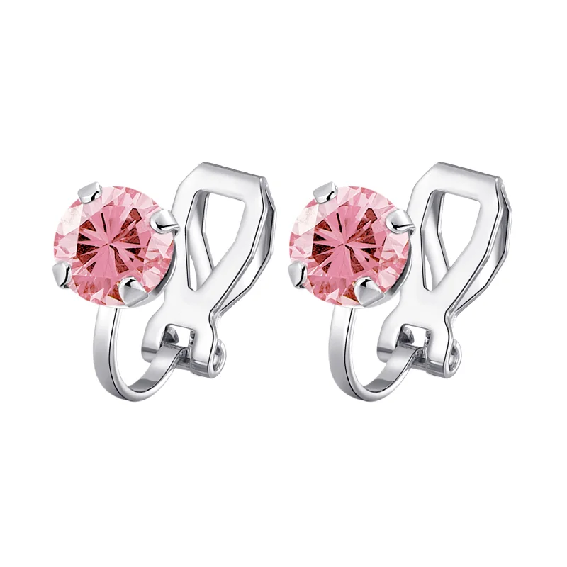 chic hoop earrings for women -Pink Crystal Clip On Earrings Created with Zircondia® Crystals