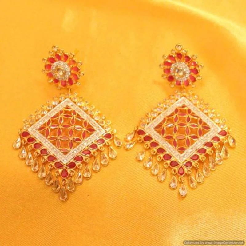 dangling pearl earrings for women -Ruby Diamond look Polki Studded Earrings