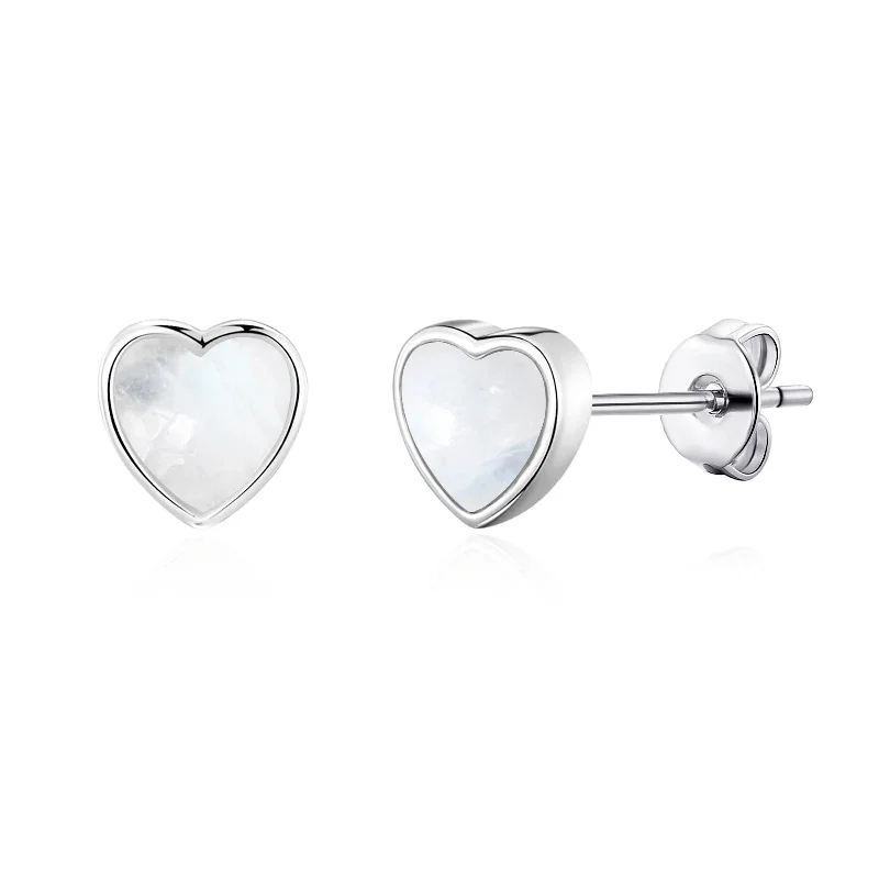 gold stud earrings for women -Moonstone Heart Stud Earrings