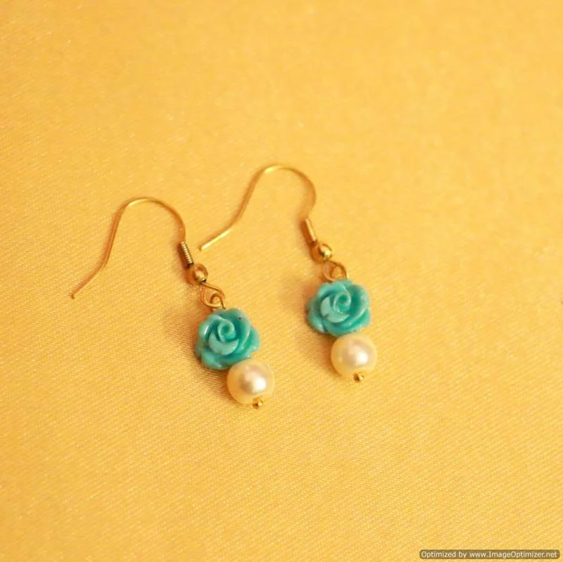 custom name earrings for women -Turquoise & Pearl Earrings