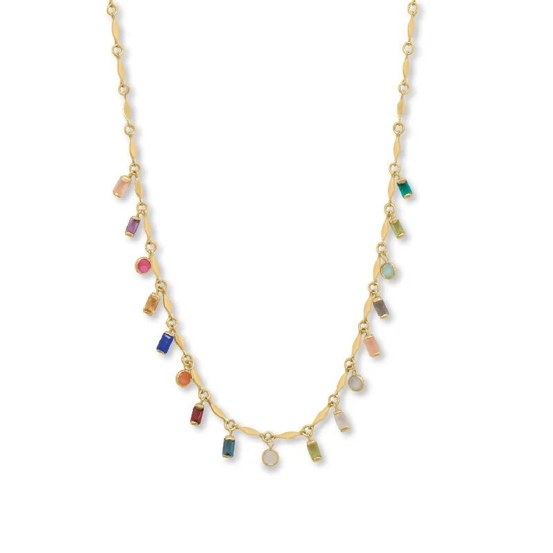 dainty gold necklaces for women -Multistone Multicolor Charm Necklace 14k Gold-plated Silver