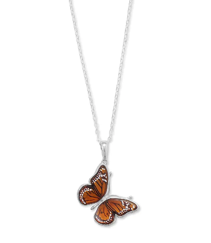 turquoise necklaces for women -Handcrafted Baltic Amber Monarch Butterfly Necklace Sterling Silver, 18-inch Chain