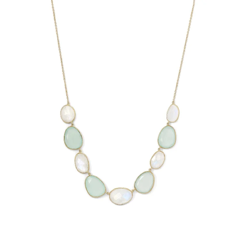 gold necklace sets for women -Rainbow Moonstone and Green Chalcedony Necklace Gold-plated Sterling Silver