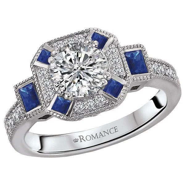 classic rings for women -14KT WHITE GOLD .37 CTW SAPPHIRE & 1.25 CTW DIAMOND VINTAGE RING