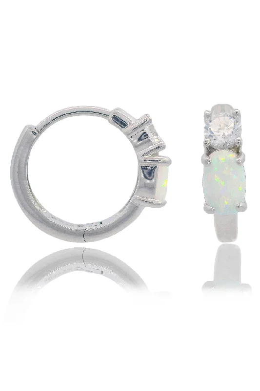 handmade hoop earrings for women -OPAL GLOW WHITE CREATED OPAL HOOP EARRINGS SILVER