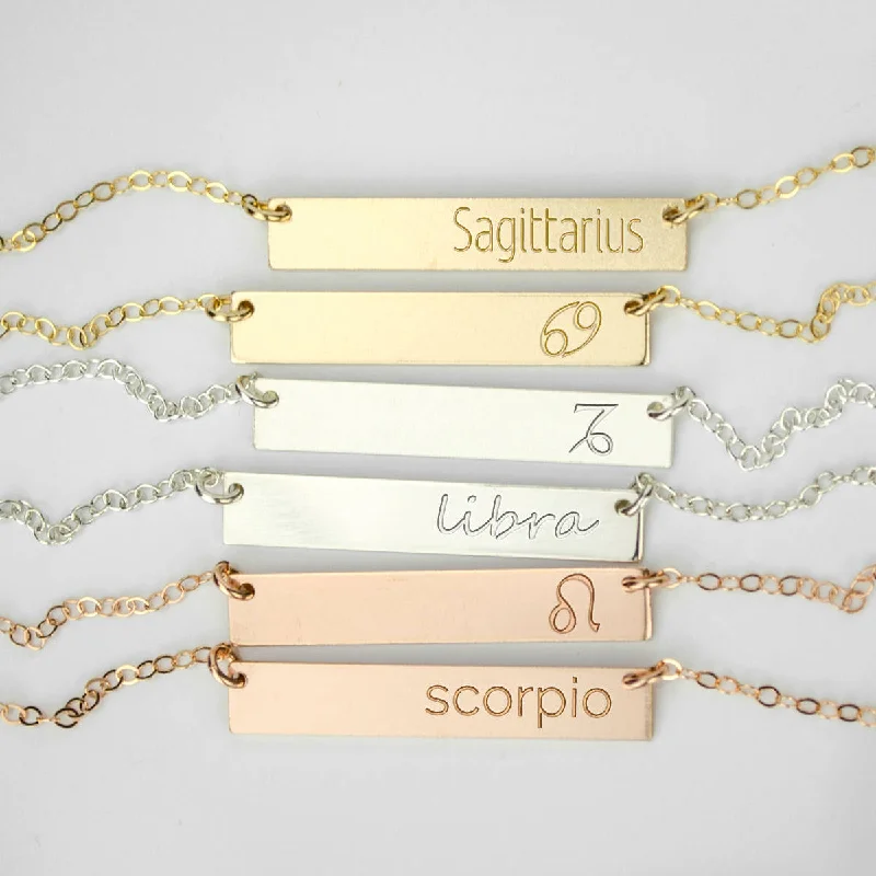 diamond necklaces for women -Astrological Sign Bar Necklace, Zodiac Collection