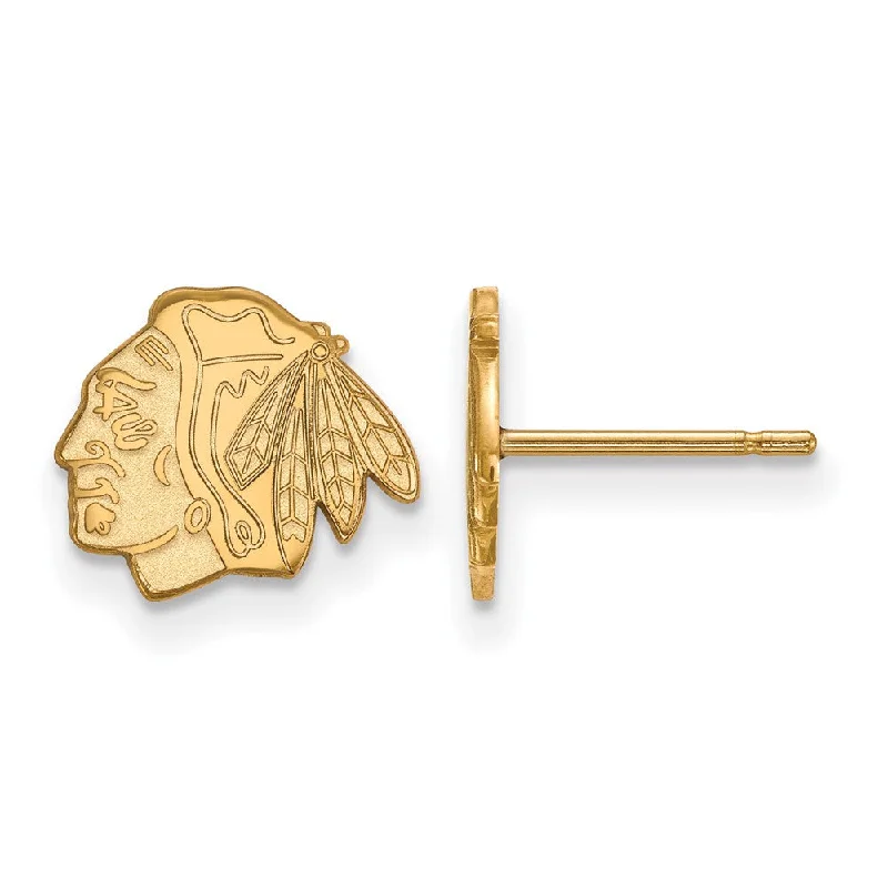 luxury diamond earrings for women -SS 14k Yellow Gold Plated NHL Chicago Blackhawks XS Post Earrings