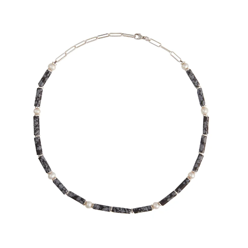 chic necklaces for women -Obsidian Silver Necklace w. Pearls