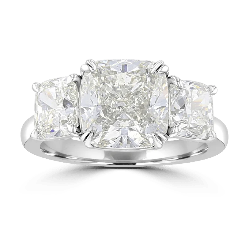 adjustable wedding rings -Platinum 6.02 CTW Cushion Cut Diamond 3 Stone Ring