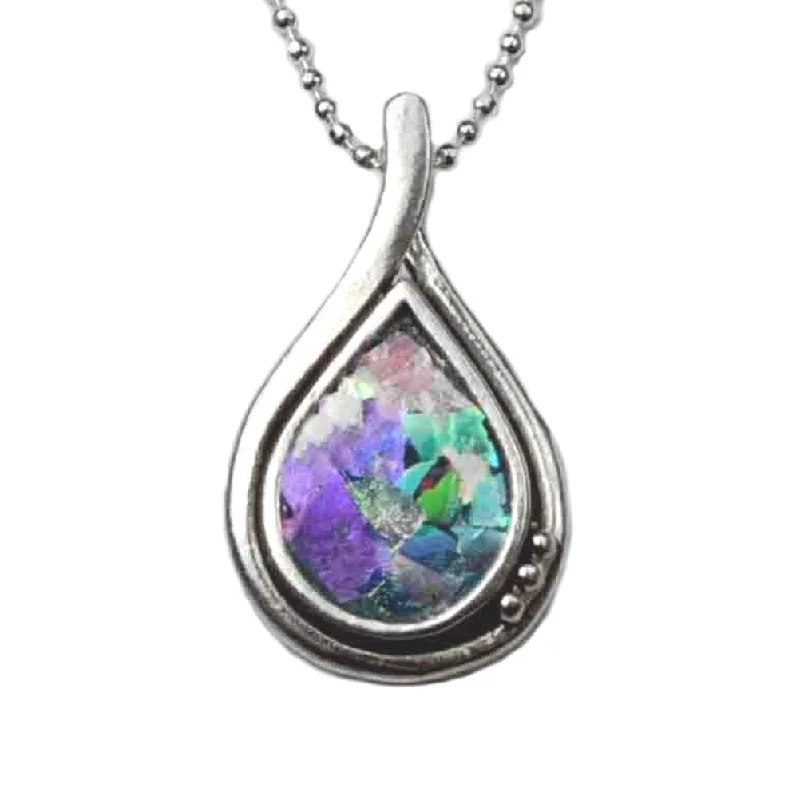 luxury chain necklaces for women -Ancient Roman Glass Necklace Teardrop Shape Sterling Silver with Bead Chain