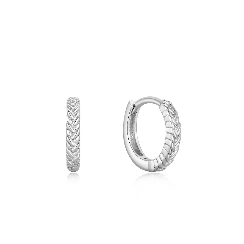 chic hoop earrings for women -Ania Haie Silver Rope Huggie Hoop Earrings