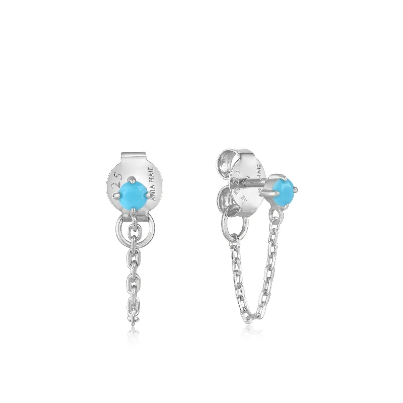 custom earrings for women -Ania Haie Turquoise Chain Drop Silver Stud Earrings