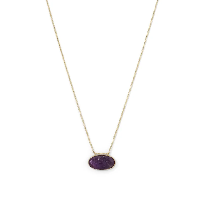 bridal choker necklaces for women -Amethyst Necklace Oval Pendant Slide Gold-plated Sterling Silver Adjustable