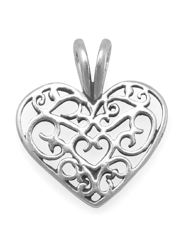 adjustable necklaces for women -Heart Necklace Filigree Sterling Silver Pendant Teens, Pendant Only