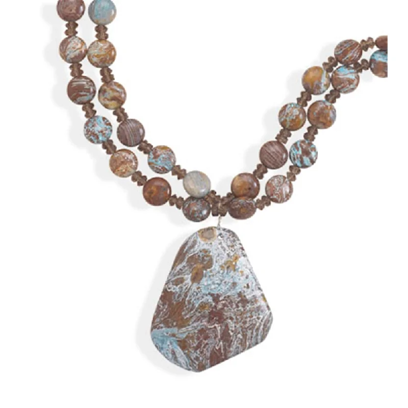 stylish pendant necklaces for women -Blue Jasper Calsilica and Czech Bead Necklace Sterling Silver - Made in the USA