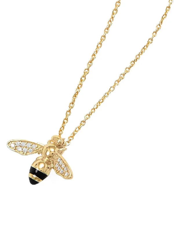 layered gemstone necklaces for women -Honey Bee Necklace Gold-plated with Signity (TM) by Swarovski (R) Cubic Zirconia