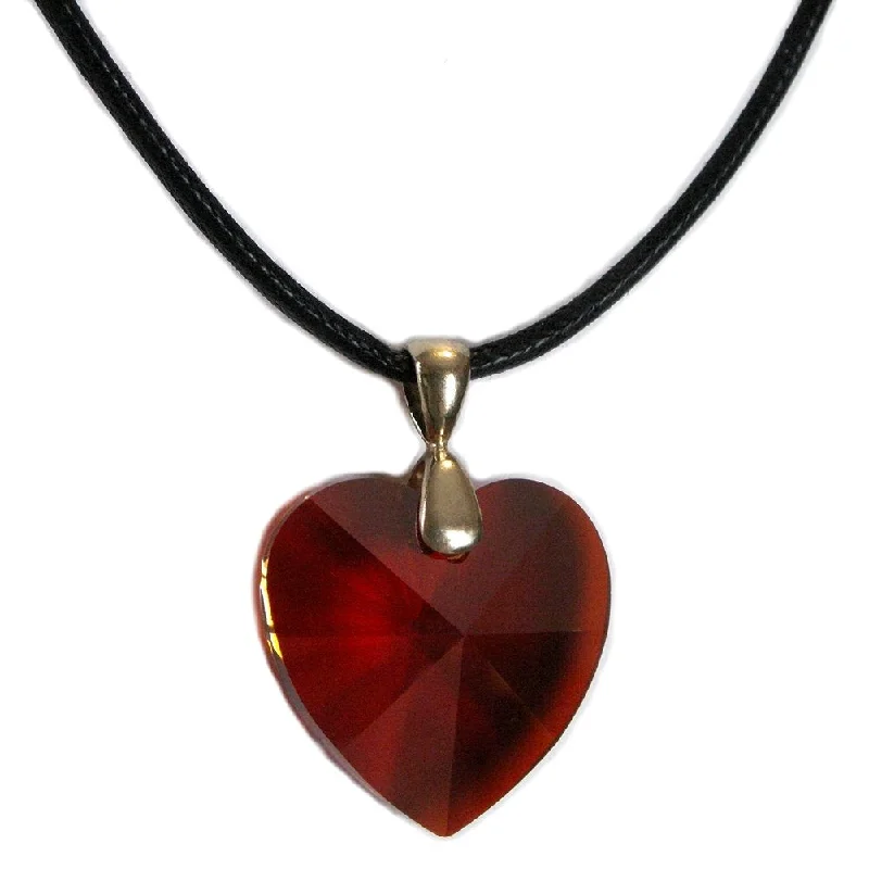 pearl drop necklaces for women -AzureBella Jewelry Swarovski(R) Crystal Heart Necklace on Cord with Hot Red Magma 28mm Heart