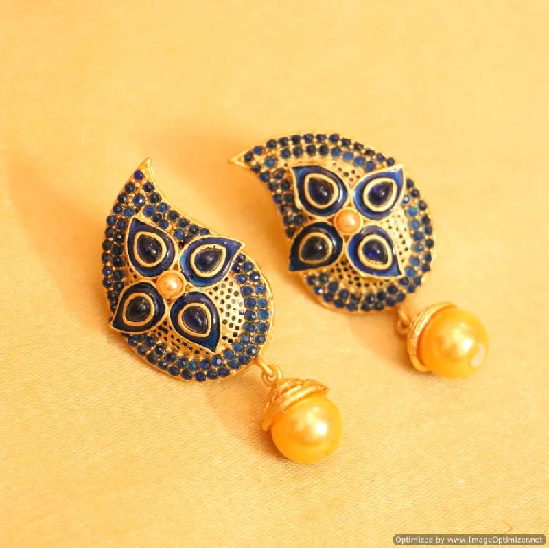 large gold hoop earrings for women -Fashion Antique Blue Pearl Earrings