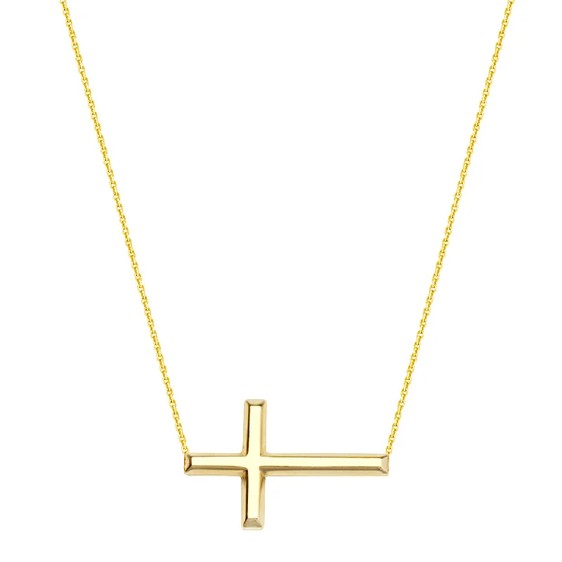 vintage necklaces for women -14k Yellow Gold East2West 25x14mm Sideways Cross Necklace Adjustable