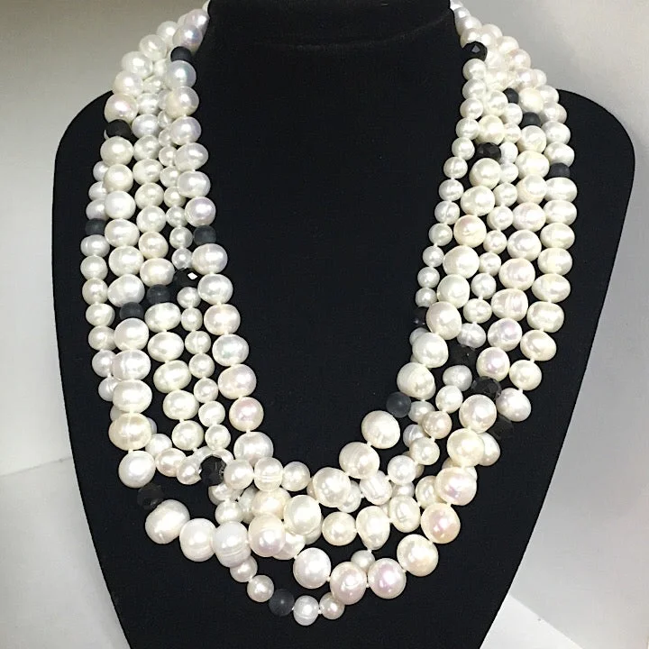 fashionable necklaces for women -PEARLS, CRYSTALS, UNPOLISHED ONYX NECKLACE