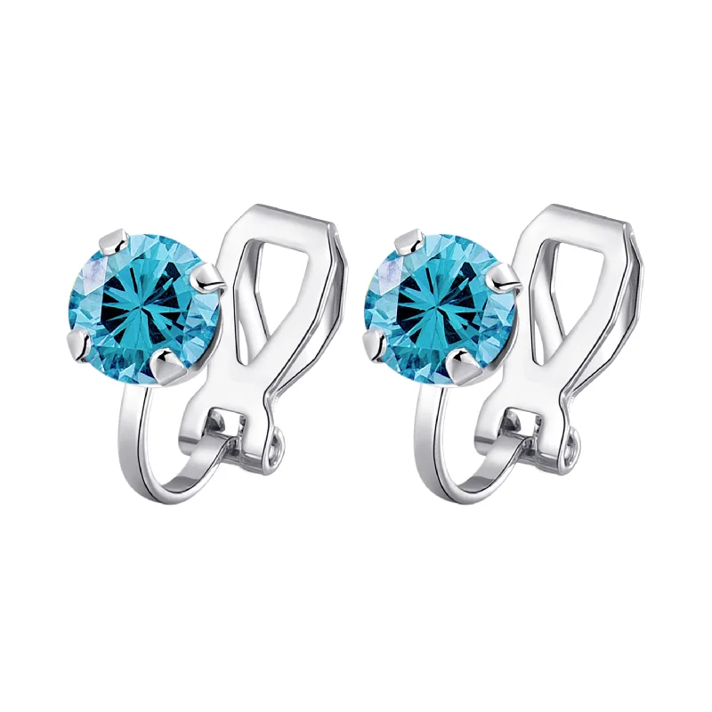 custom hoop earrings for women -Light Blue Crystal Clip On Earrings Created with Zircondia® Crystals