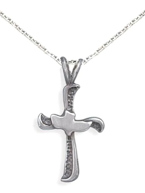 infinity necklaces for women -Cross Dove Antiqued Sterling Silver Necklace, Chain Included - Made in the USA