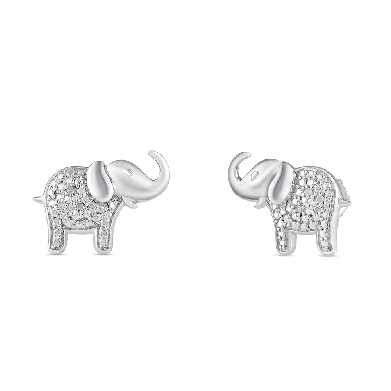 luxury diamond earrings for women -Diamond Set Elephant Stud Earrings in Sterling Silver