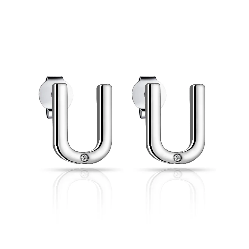 custom hoop earrings for women -Initial Earrings Letter U Created with Zircondia® Crystals