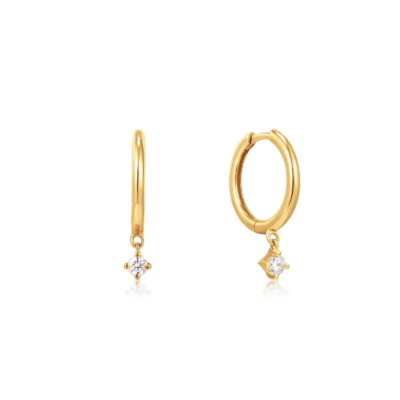 dangling pearl earrings for women -Ania Haie 14kt Gold Natural Diamond Drop Huggie Hoop Earrings