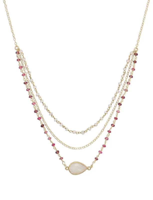 adjustable necklaces for women -14k Gold-filled Three-Strand Rainbow Moonstone and Tourmaline Necklace