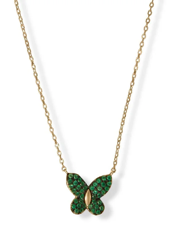 romantic necklaces for women -Green Butterfly Necklace Cubic Zirconia 14k Gold-plated Sterling Silver