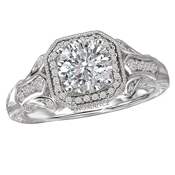 unique rings for women -14KT WHITE GOLD 1.20 CTW DIAMOND VINTAGE HALO RING