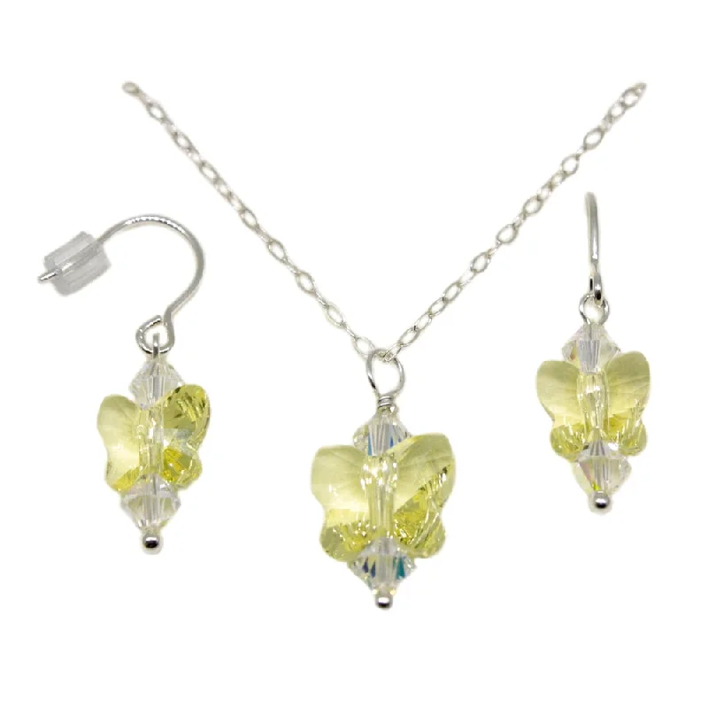 moonstone necklaces for women -Butterfly Necklace and Earring Set with Swarovski(R) Yellow Crystal Sterling Silver