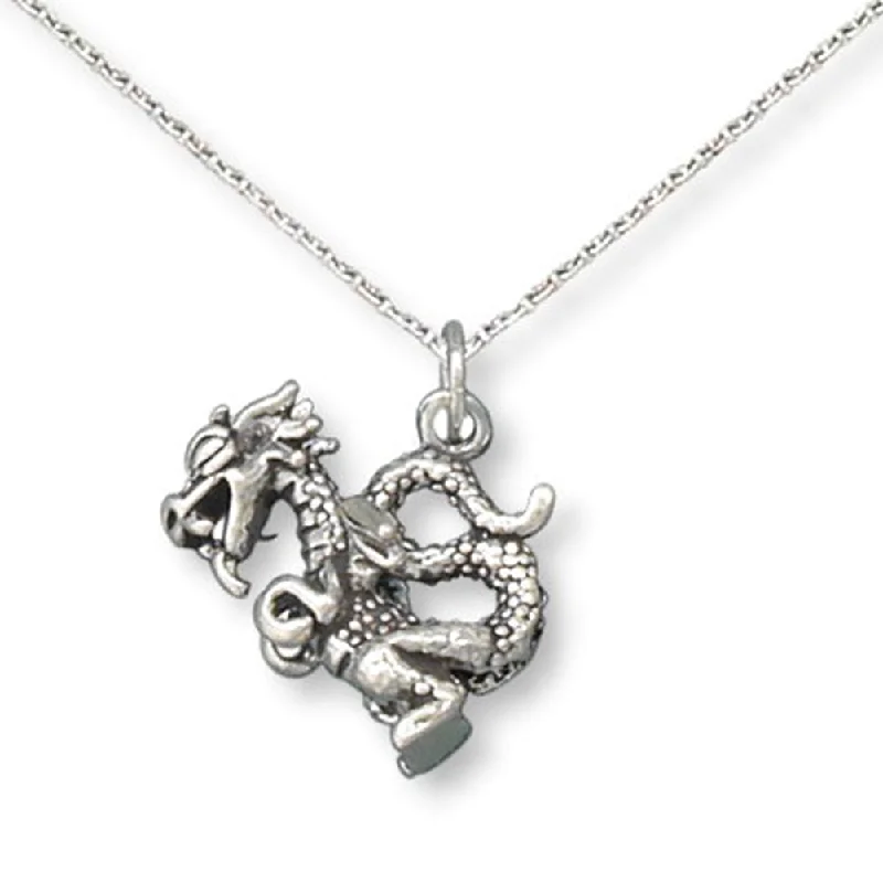 delicate diamond necklaces for women -Small Dragon Necklace Sterling Silver - Made in the USA