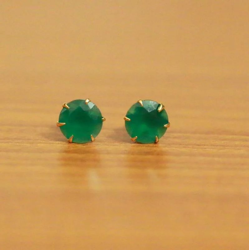 butterfly earrings for women -Green Onyx 7 mm Single Stone Studs