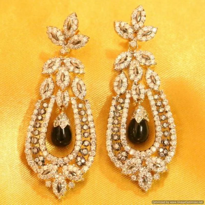 chic drop earrings for women -Diamond Look Black Onyx Earrings