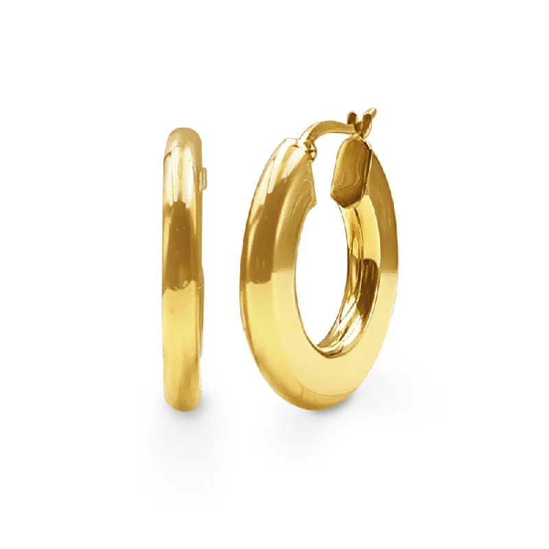 bold gold earrings for women -9ct Yellow Gold Silver Filled Medium Bold Round Flat Edged Hoop Earrings