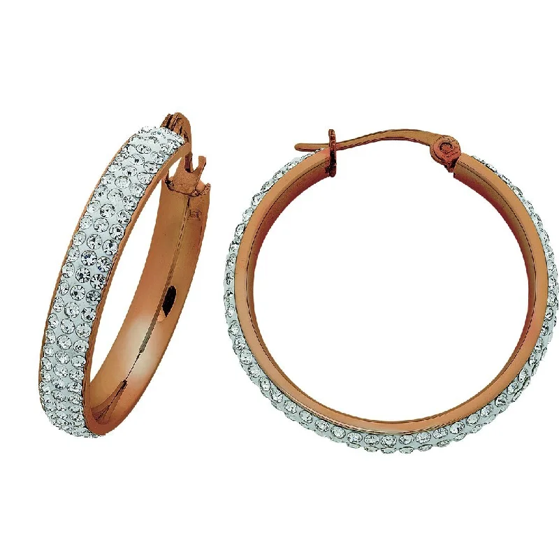 romantic earrings for women -Rose Stainless Steel Pave Crystal Hoop Earrings-30mm