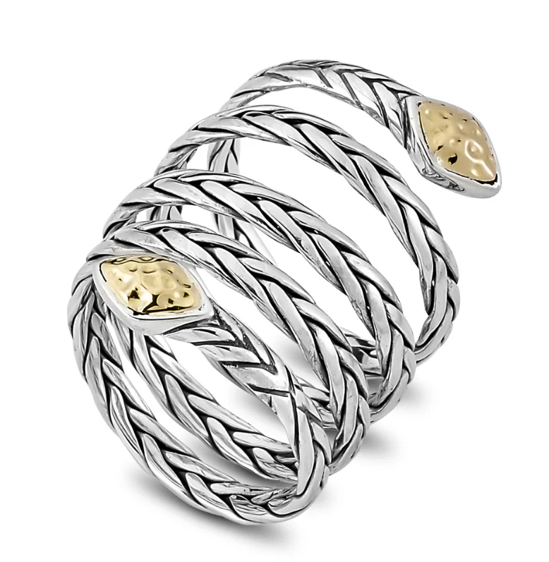 engraved rings for women -Sterling Silver & 18K Yellow Gold Multi Row Basket Weave Ring by Samuel B.